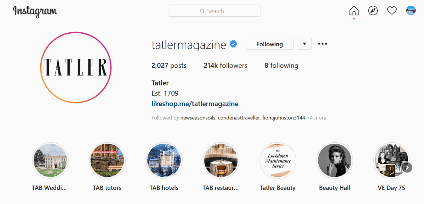 TATLER AUG2020 Instragram
